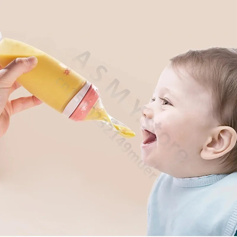BBET Silicone Squeezing Feeding Bottle with Spoon – 120ml Baby Food Dispenser