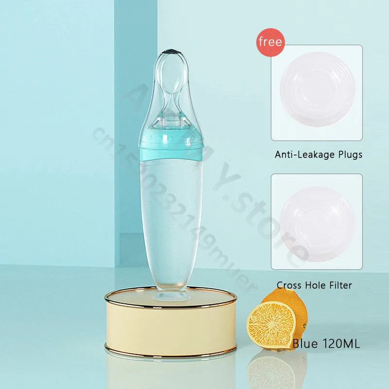 BBET Silicone Squeezing Feeding Bottle with Spoon – 120ml Baby Food Dispenser