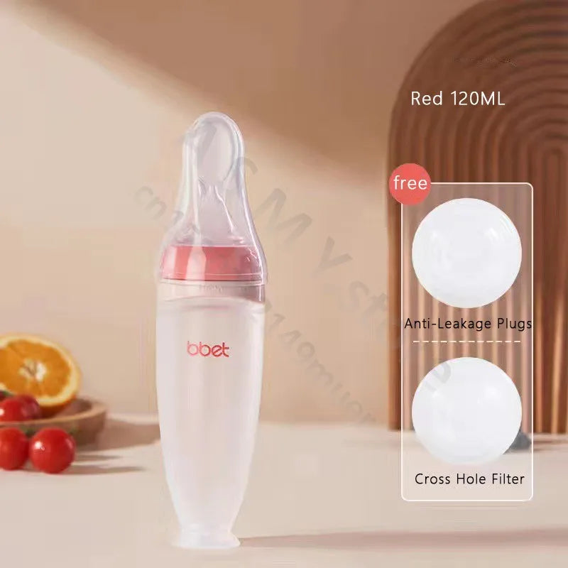 BBET Silicone Squeezing Feeding Bottle with Spoon – 120ml Baby Food Dispenser