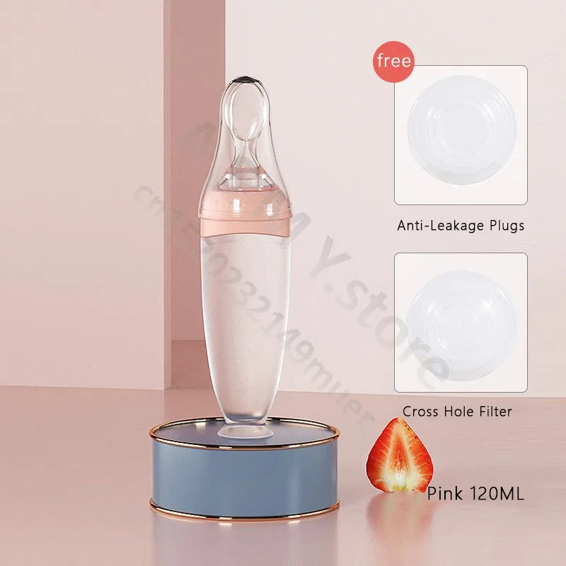 BBET Silicone Squeezing Feeding Bottle with Spoon – 120ml Baby Food Dispenser