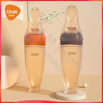 BBET Silicone Squeezing Feeding Bottle with Spoon – 120ml Baby Food Dispenser