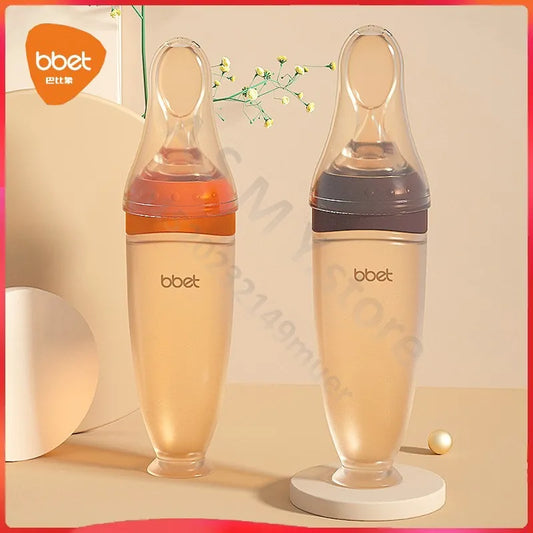 BBET Silicone Squeezing Feeding Bottle with Spoon – 120ml Baby Food Dispenser