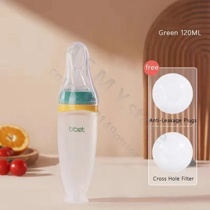BBET Silicone Squeezing Feeding Bottle with Spoon – 120ml Baby Food Dispenser